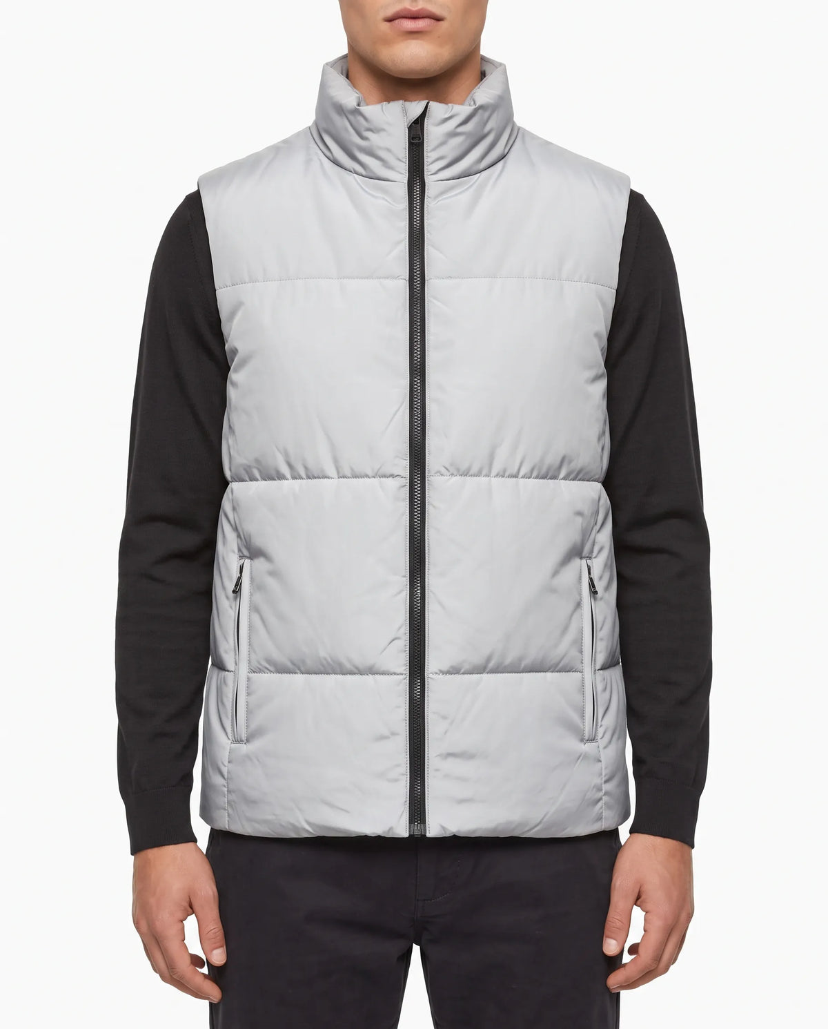 Men's grey waterproof vest with high collar by TREE   