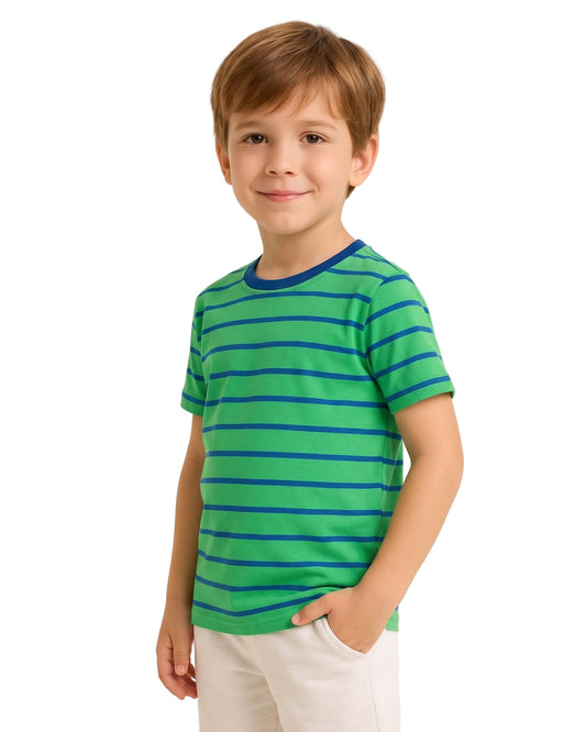 Boys' Green and Blue Striped T-Shirt 100% Cotton – Regular Fit