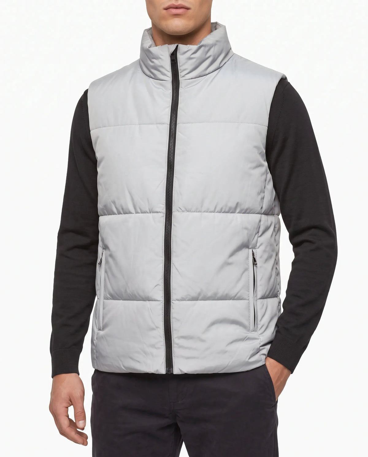 Men's grey waterproof vest with high collar by TREE   