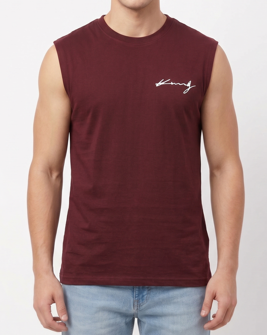 Printed Men’s Casual Cut T-Shirt- Burgundy