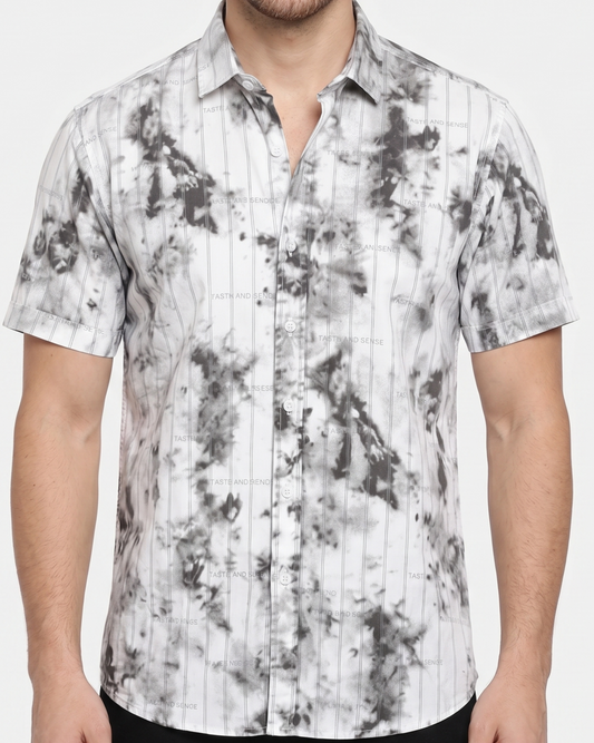 Men's casual short-sleeved printed shirt -Gray
