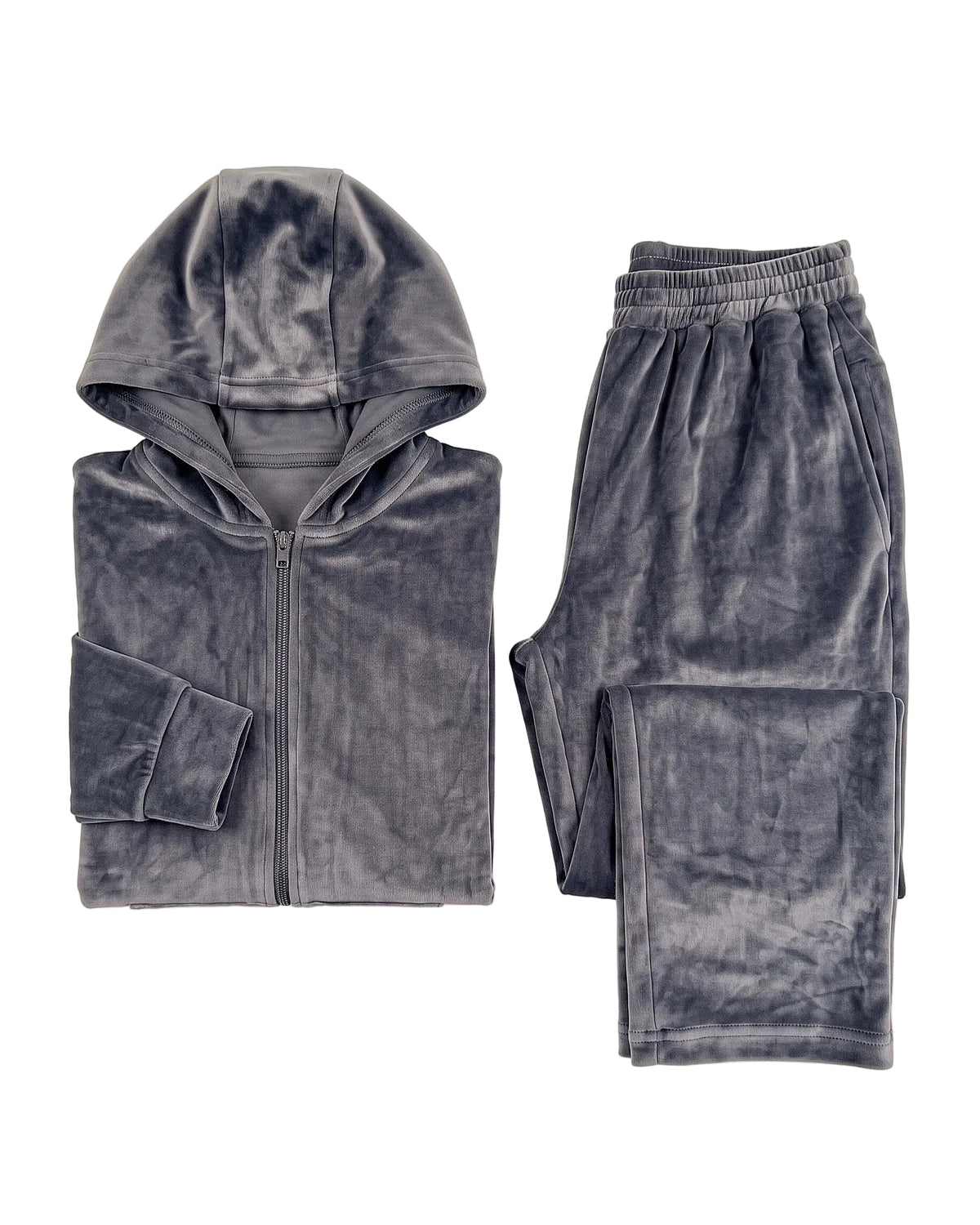 Women's classic velour zip pyjama set in grey with hoodie by TREE   
