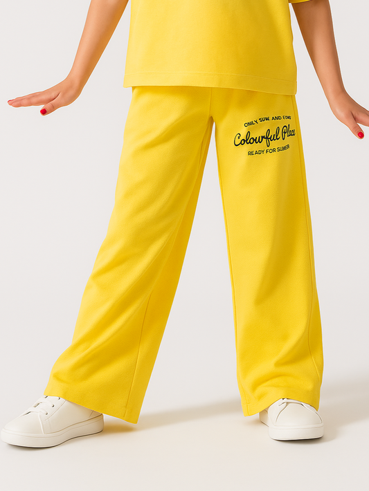 Girls' wide-leg jacquard pants - Mustarda