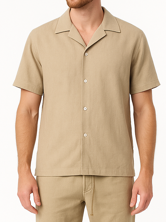 Men's linen half-sleeve shirt - Beige