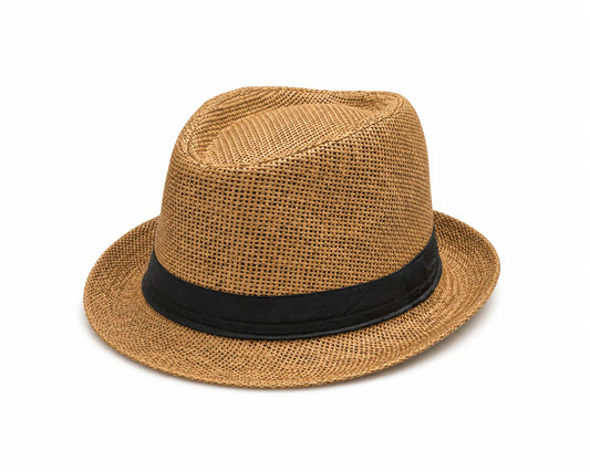 Men’s Woven Summer Fedora Hat with Black Band