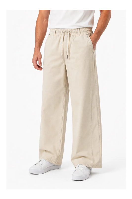 Men’s Beige Wide Leg Gabardine Pants