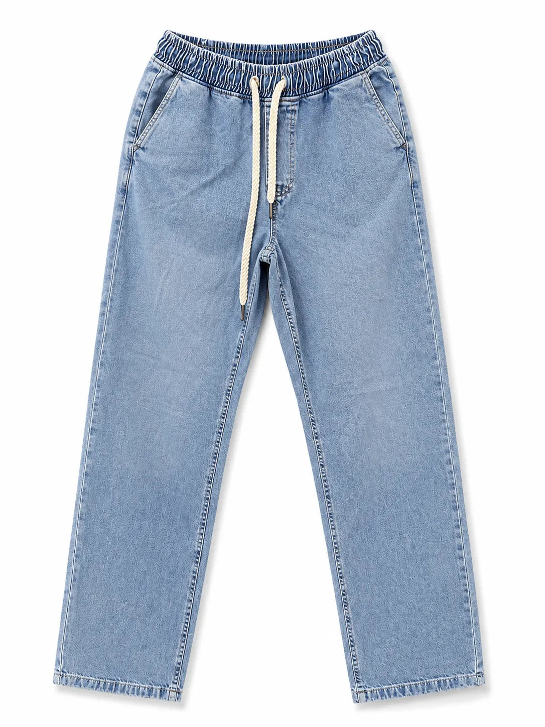 Front view of men's wide-leg denim pants by TREE.