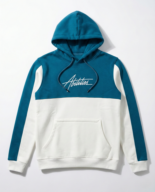 Boys' Navy & White Color Block Hoodie - Cotton Blend - Print