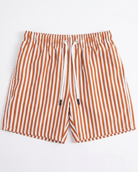 Men's Striped Swim Shorts - Orange & White