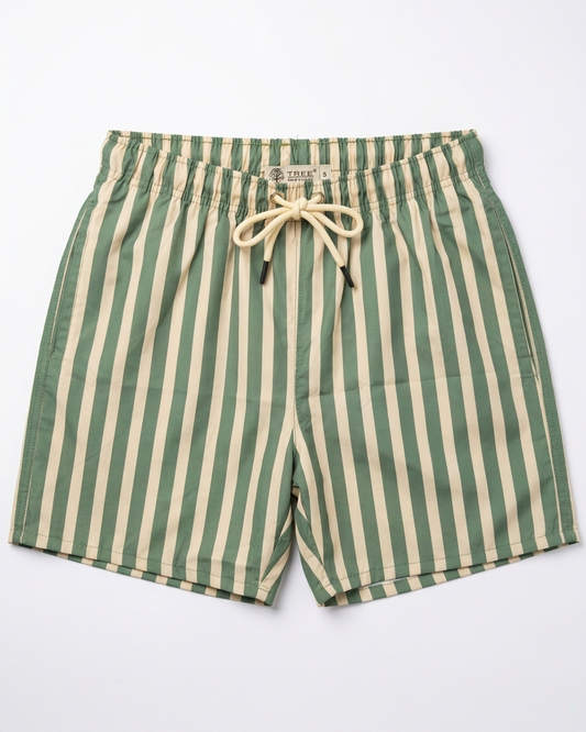Men's Striped Swim Shorts - Olive & Cream