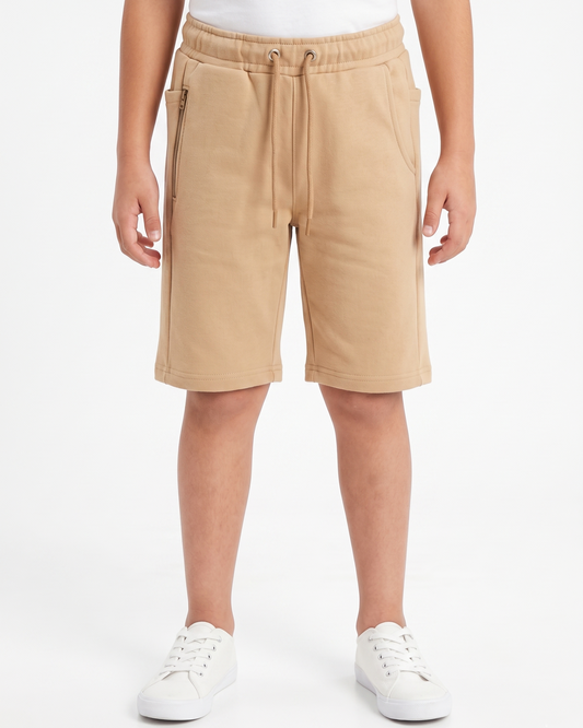 Boys' Melton shorts with zippered pocket-Beige