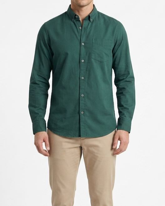 Men's long-sleeve casual button-down shirt with front chest pocket