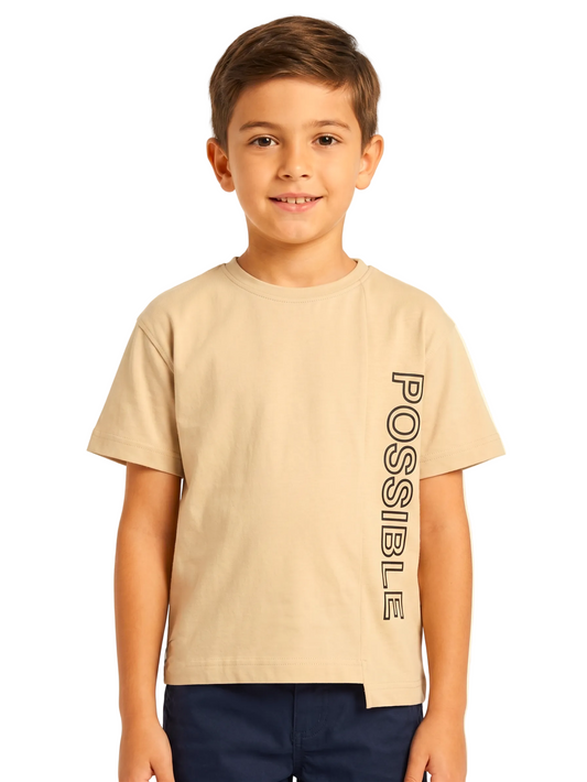 Boy`s Printed T-Shirt – Short Sleeve -Beige