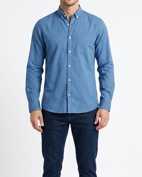 Men's long-sleeve casual button-down shirt with front chest pocket