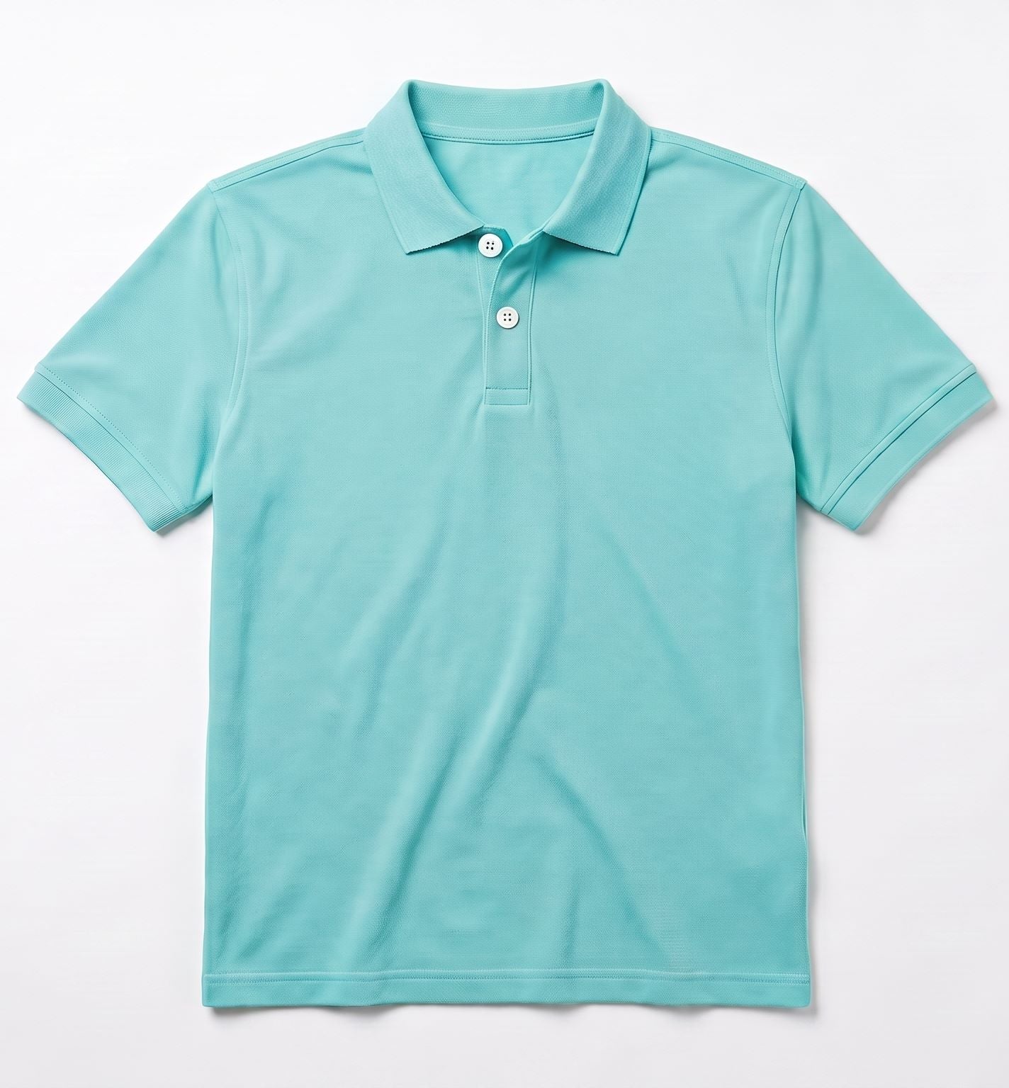 Men's turquoise polo shirt with a regular fit and white buttons, displayed against a pure white background.