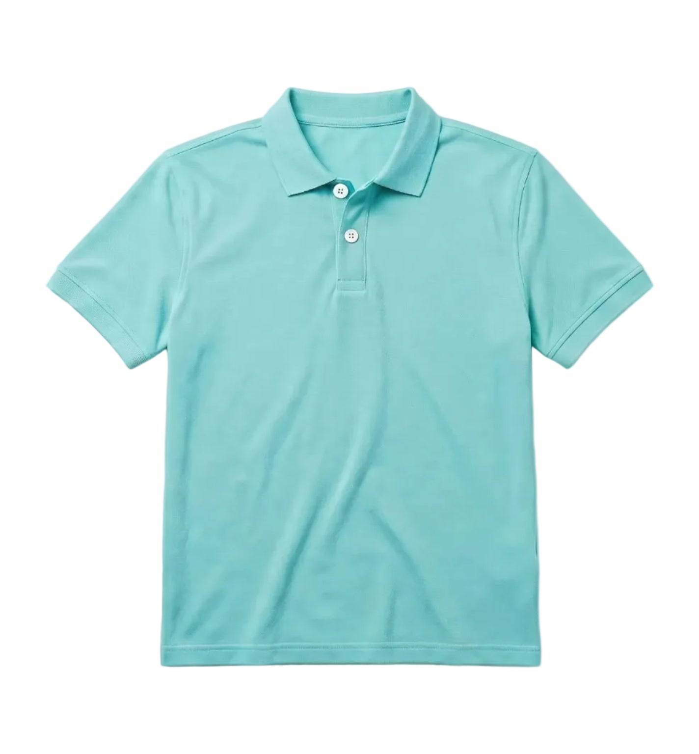 Front view of a man wearing a turquoise textured piqué premium polo shirt featuring a regular fit by TREE.