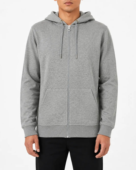 Men’s Grey Full-Zip Hoodie Sweatshirt – Summer Melton