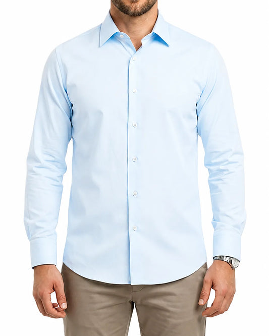 Men's 100% Cotton Formal Dress Shirt - Classic Fit-light blue