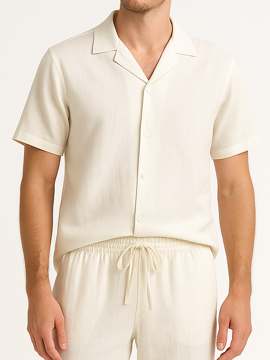 Men's linen half-sleeve shirt - Off White