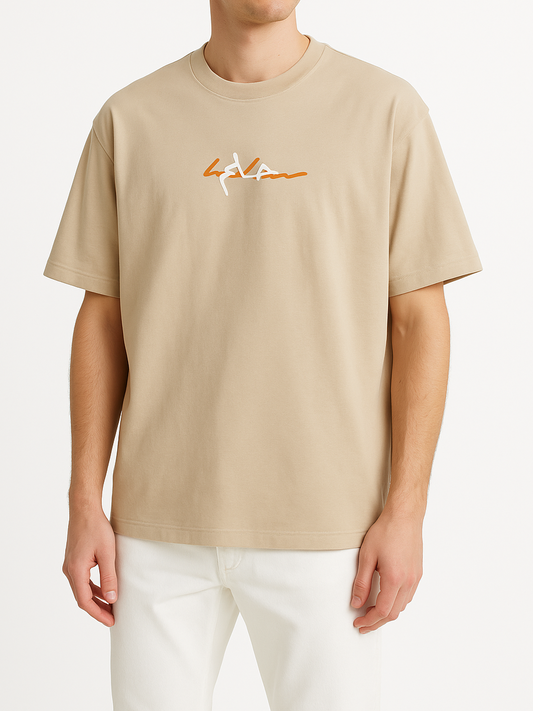Men's T-Shirt Printed Over Size - Beige