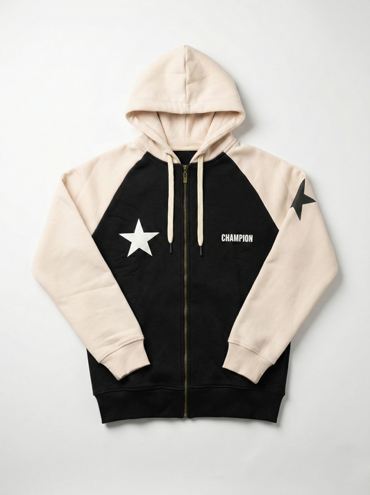 سويت شيرت جاكيت رجالي اوفر سايز مطبوع - أسود