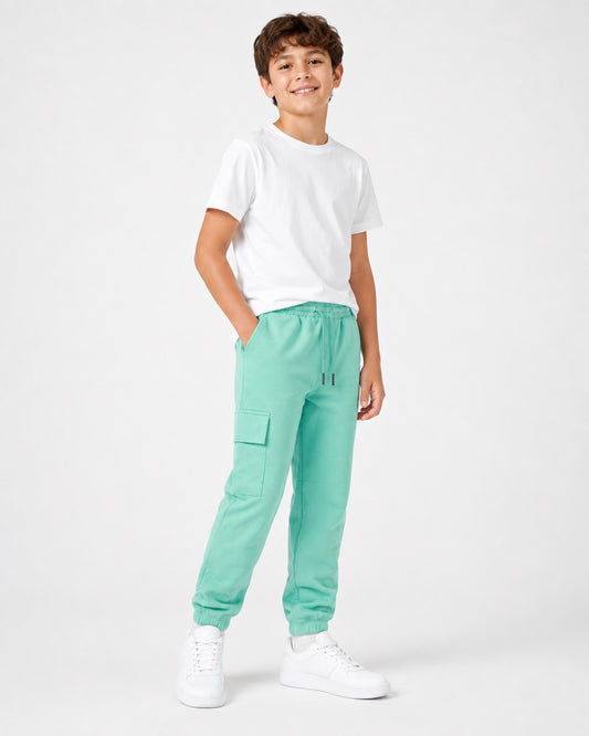 Boys’ Cargo Sweatpants with Side Pocket – Mint Green
