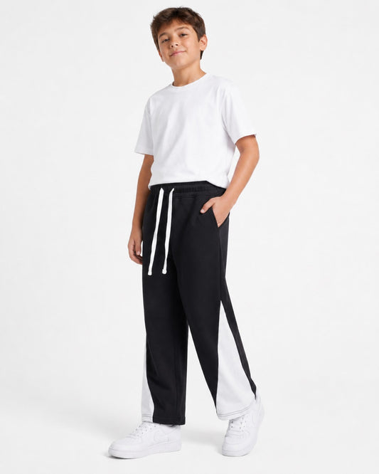 Boys’ Black and White Wide-Leg Sweatpants