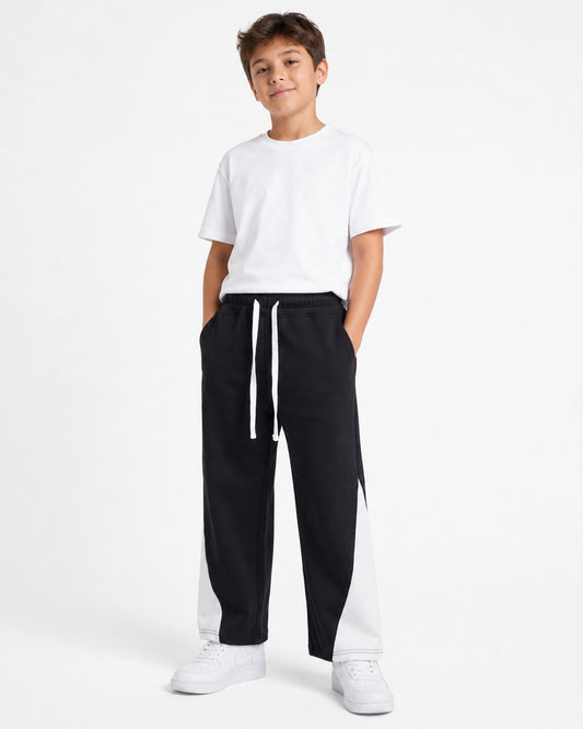 Boys’ Black and White Wide-Leg Sweatpants