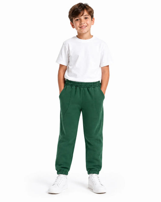 Boys’ Green Cotton Sweatpants with Elastic Waist
