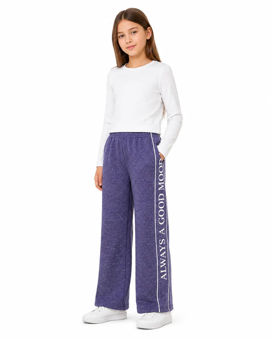 Girls’ Purple Melange Sweatpants with Side Print