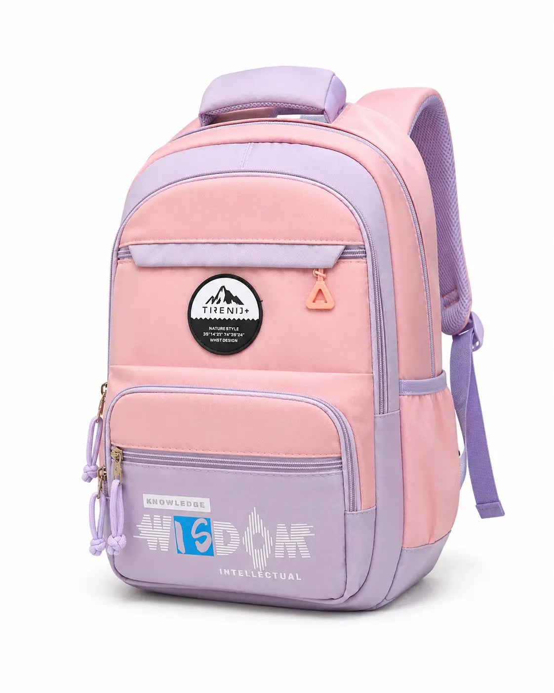 Pink and light purple multi-pocket school backpack with padded straps by TREE