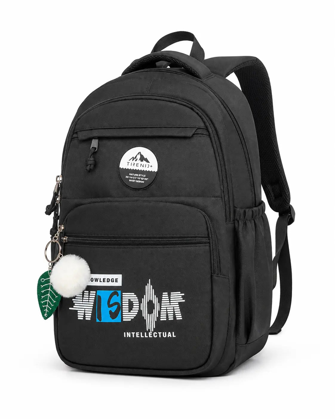 Black multi-pocket school backpack with padded back panel and shoulder straps by TREE