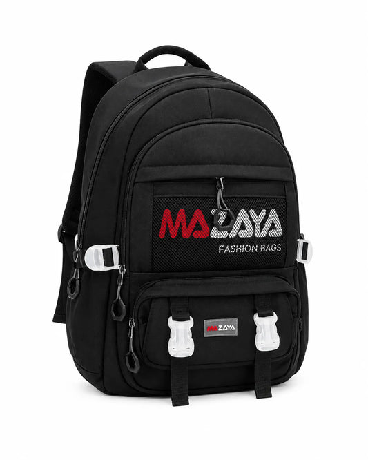 Multi-Pocket Casual Backpack with Front Mesh Pocket & Buckles