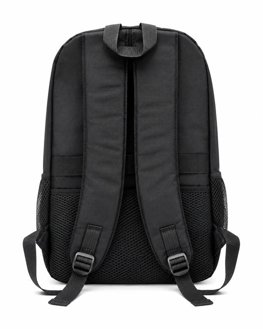 18-Inch Multi-Pocket Casual Backpack with Front Graphic - Black
