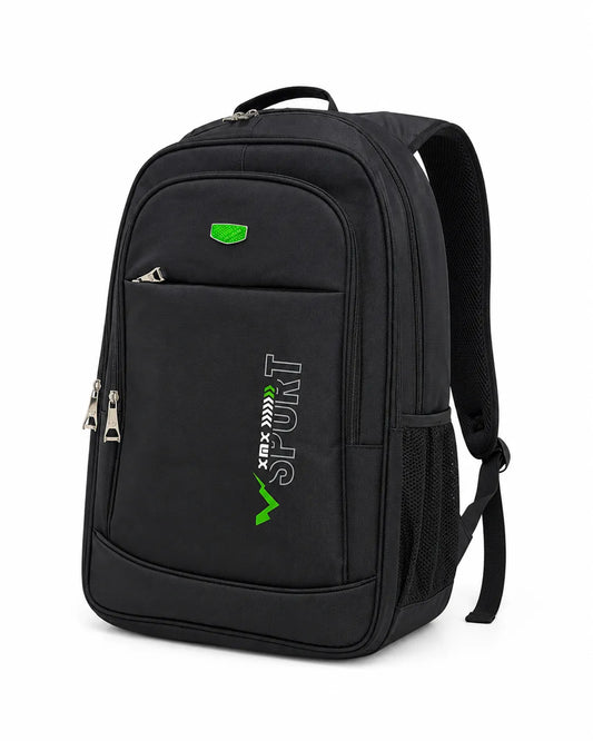 Black 18-Inch Multi-Pocket Backpack with Green Details | TREE
