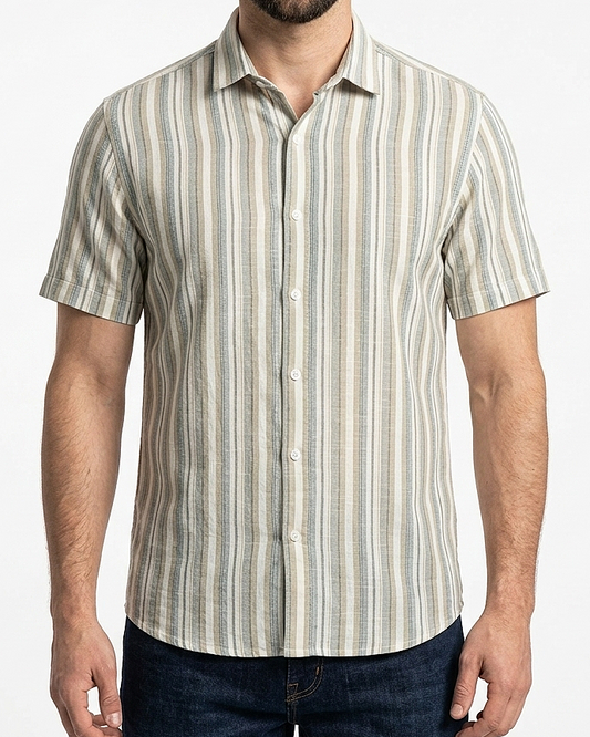 Men's Casual Striped Shirt – Short Sleeve -Gray