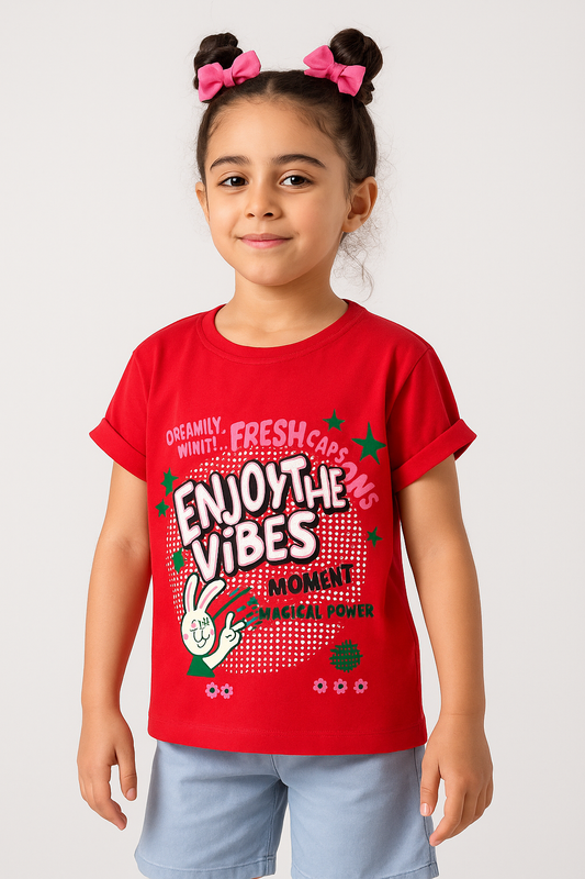 Girl's  T-Shirt Print - Red