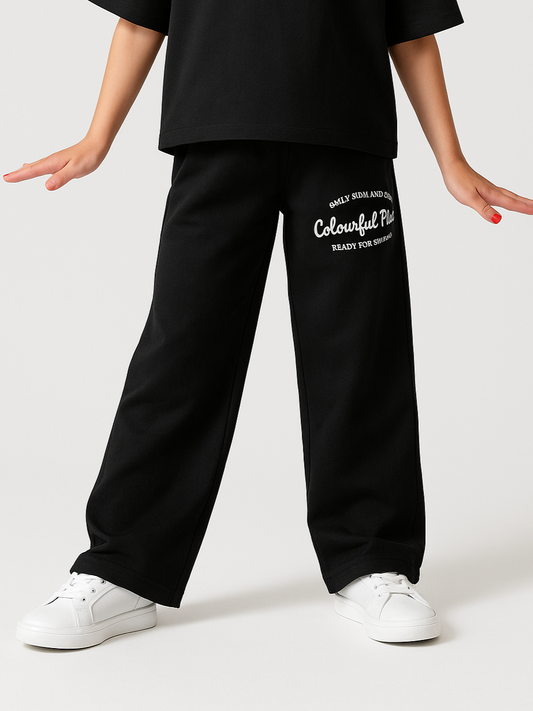 Girls' wide-leg jacquard pants - Black