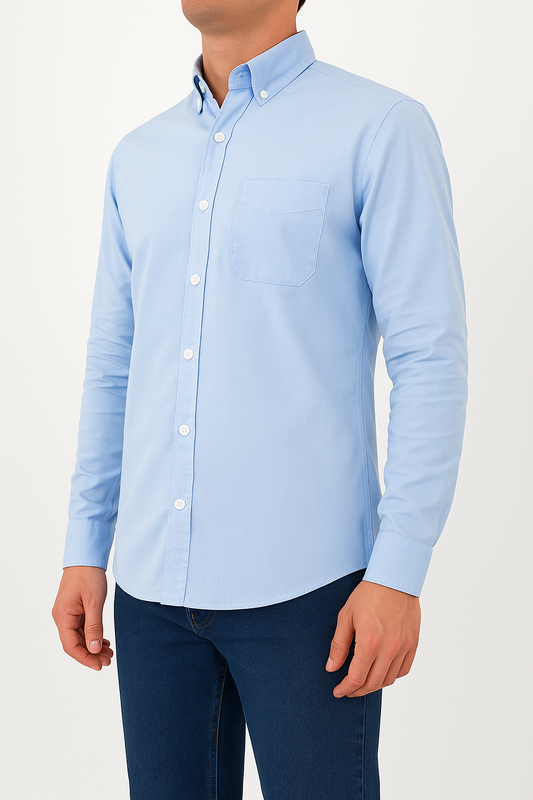 Men's Oxford Shirt With Sleeves - Light Blue