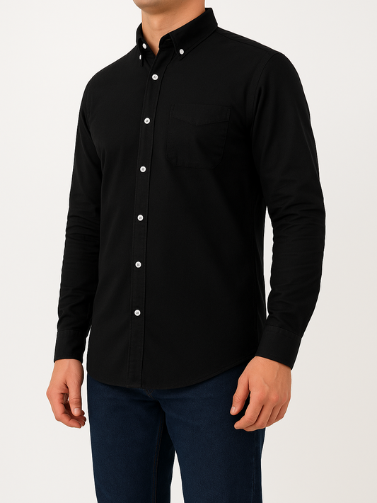 Men's Oxford Shirt With Sleeves - Black