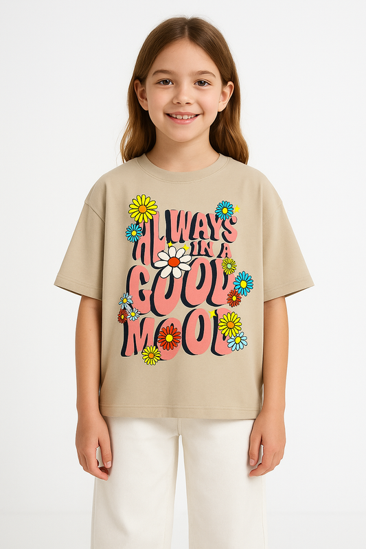 Girl's  T-Shirt Print Over size - Beige