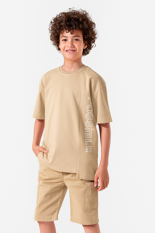 Boys'  T-Shirt Print - Beige