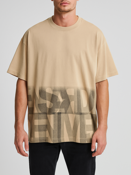 Men's T-Shirt Printed Over Size - Beige