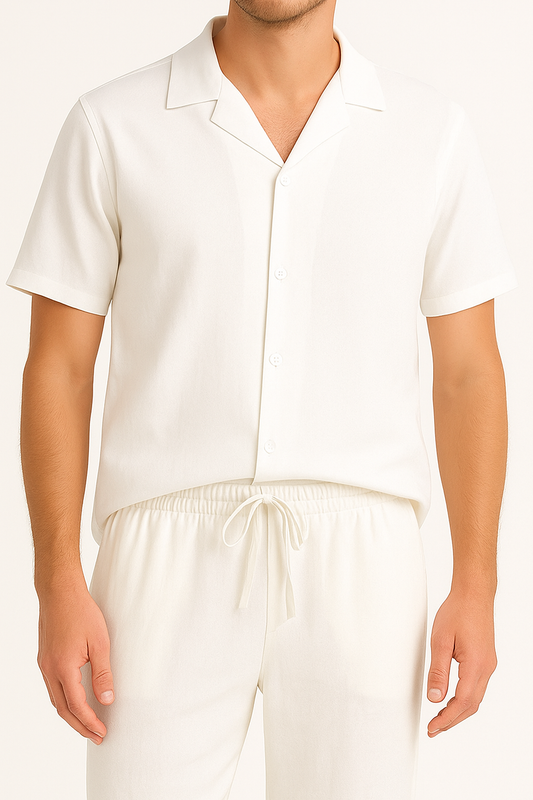 Men's linen half-sleeve shirt -  White
