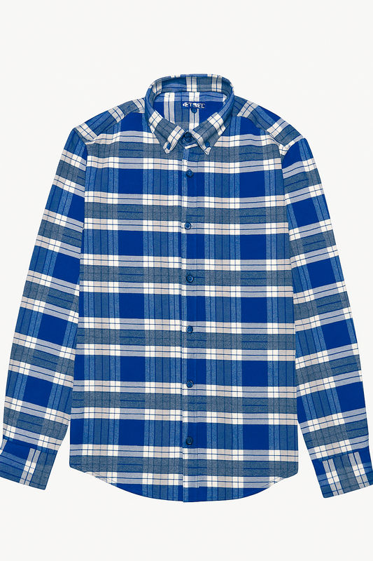 Men's  Winter Plaid Long Sleeve Shirt-Navy