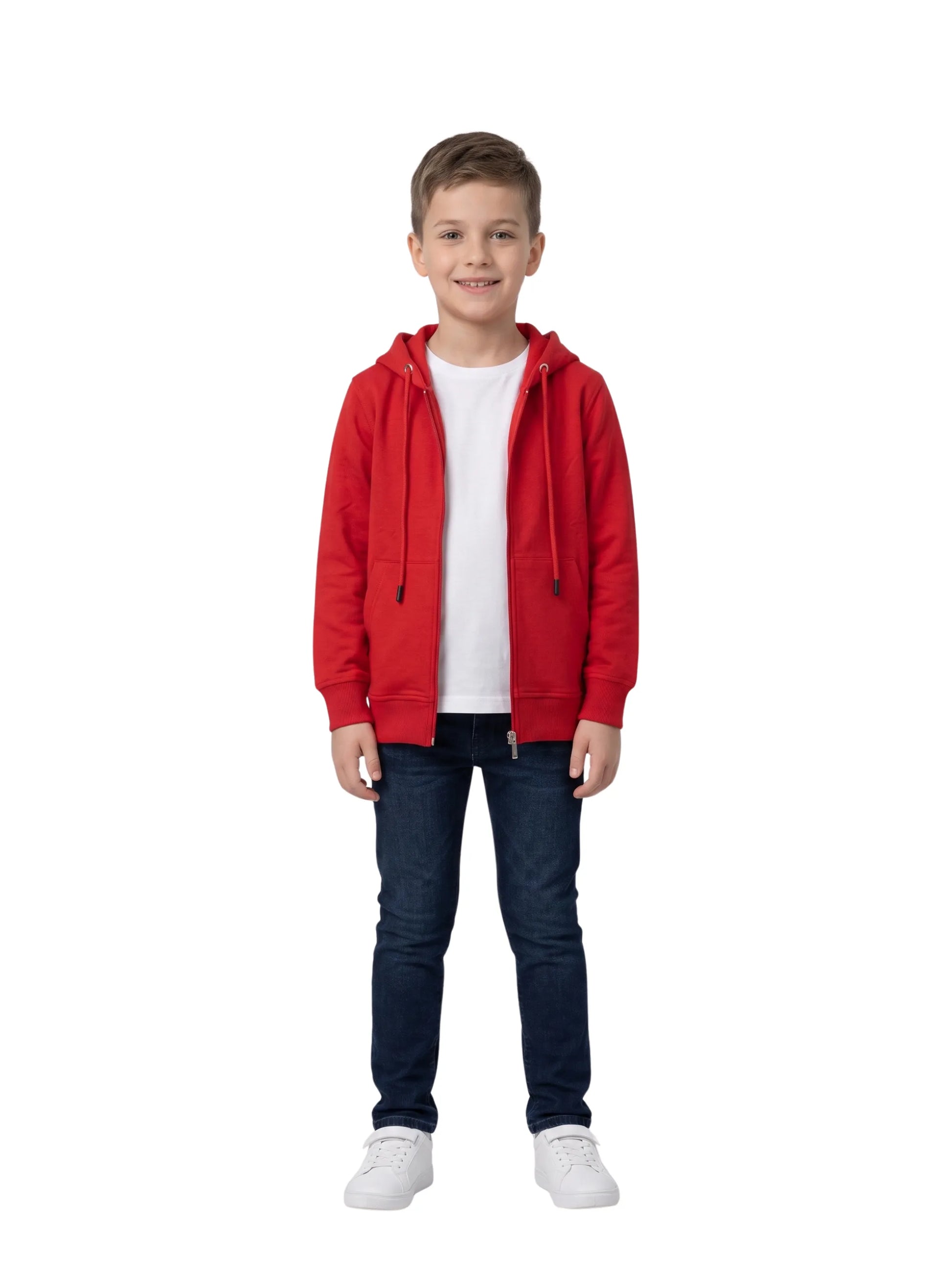 Boys' lightweight solid red zip-up hoodie made of summer milton from TREE
