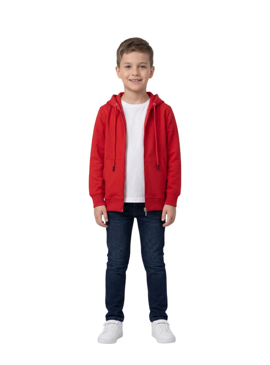 Boys' lightweight solid red zip-up hoodie made of summer milton from TREE