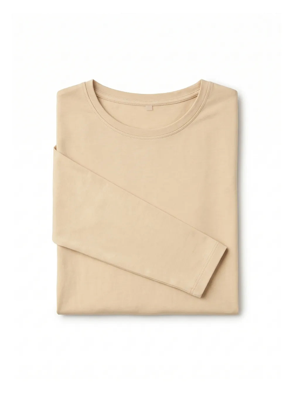Women's basic beige long-sleeve t-shirt made of stretch cotton blend from TREE