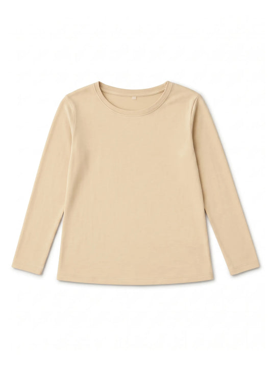 Women's basic beige long-sleeve t-shirt made of stretch cotton blend from TREE