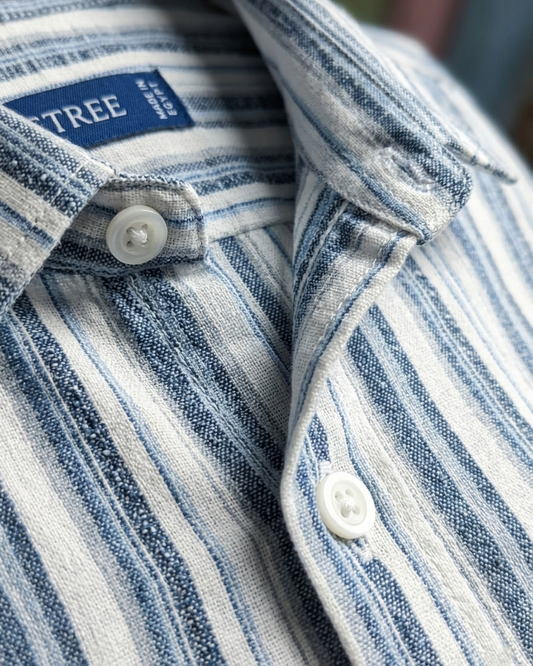 Men's Casual Striped Shirt – Short Sleeve -Light Blue